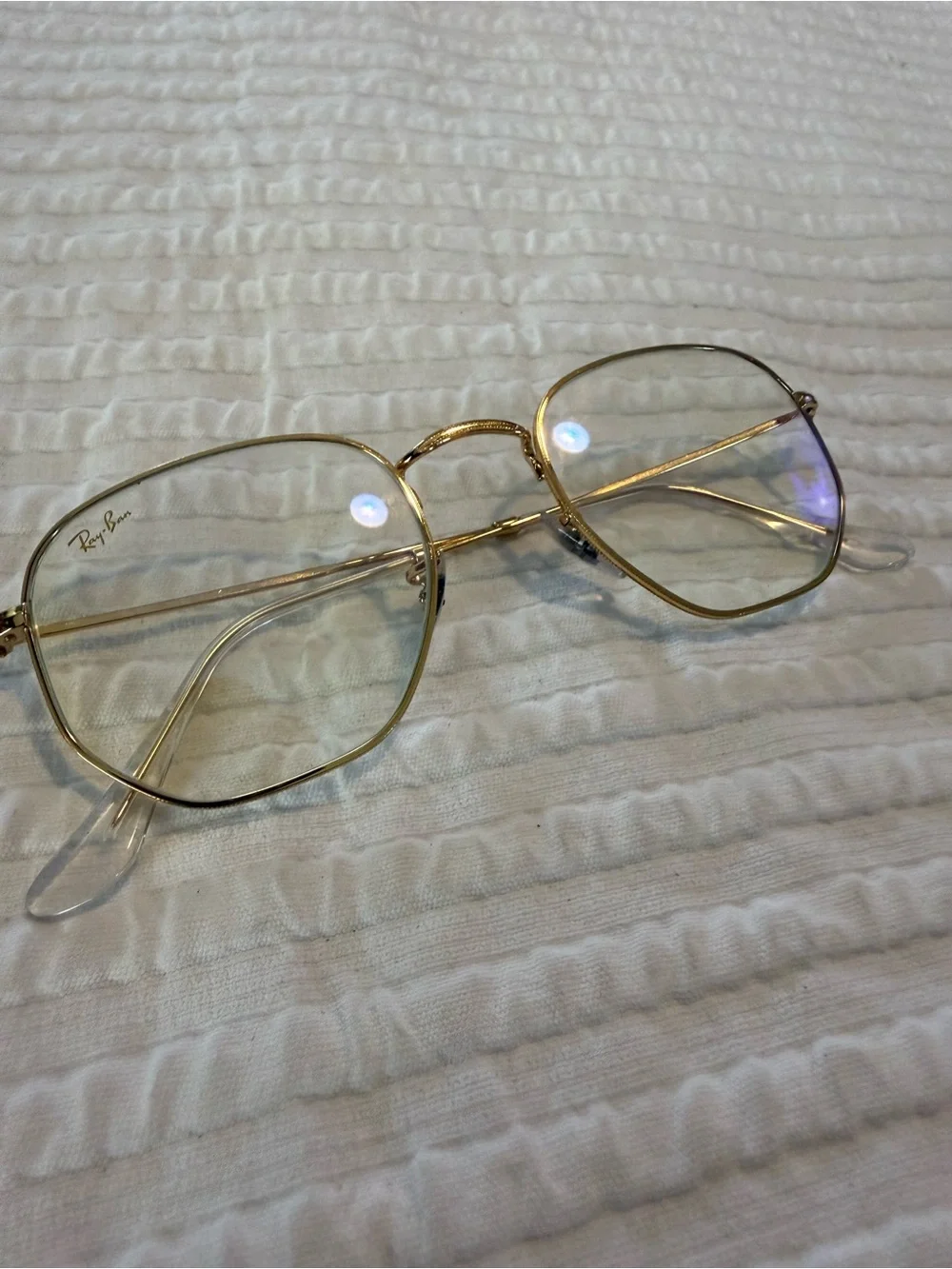 Ray-Ban Gold Metal Oversized Square Frames with Clear Lenses Blue Light GA000